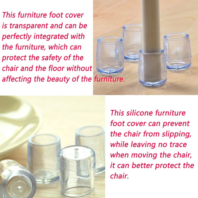 Semetall 12 Pcs 0.95 Inch Silicone Chair Leg Caps Floor Protectors Round Furniture Table Feet Covers,Preventing Scratches and Noise (Transparent) - Image 3